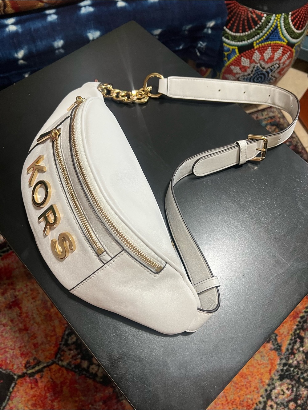 Michael Kors White Leather Crossbody Belt Bag with Gold Hardware - Picture 7 of 7